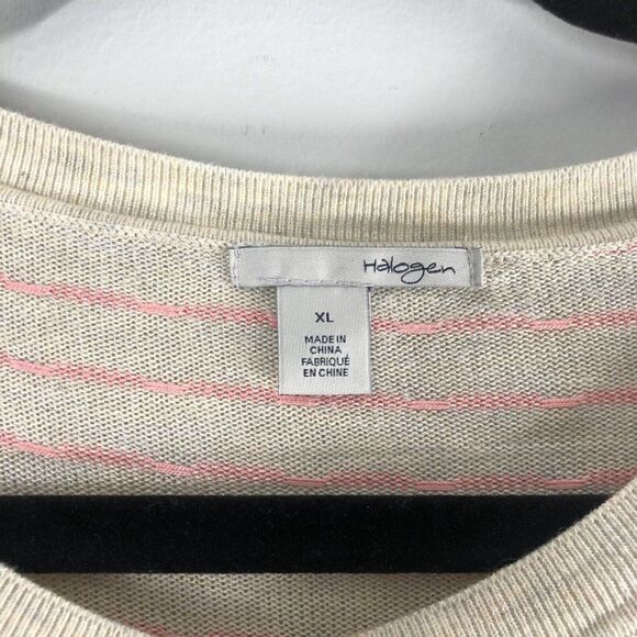 Halogen Womens Size XL Cardigan Sweater Button Down Striped Pink‎ Beige Tan - Picture 3 of 10